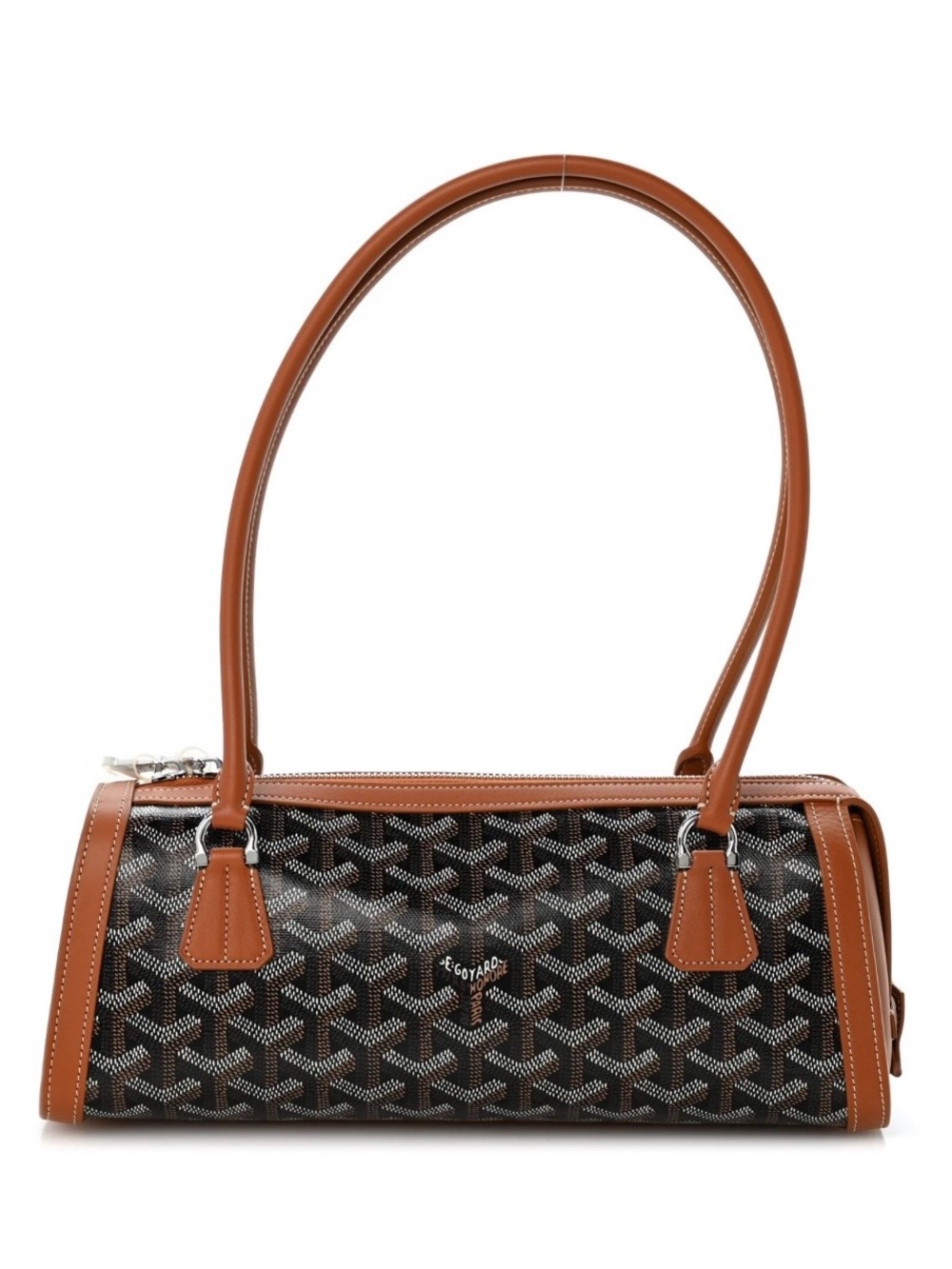 Goyard Black Patterned Canvas Shoulder Bag with Brown Trim